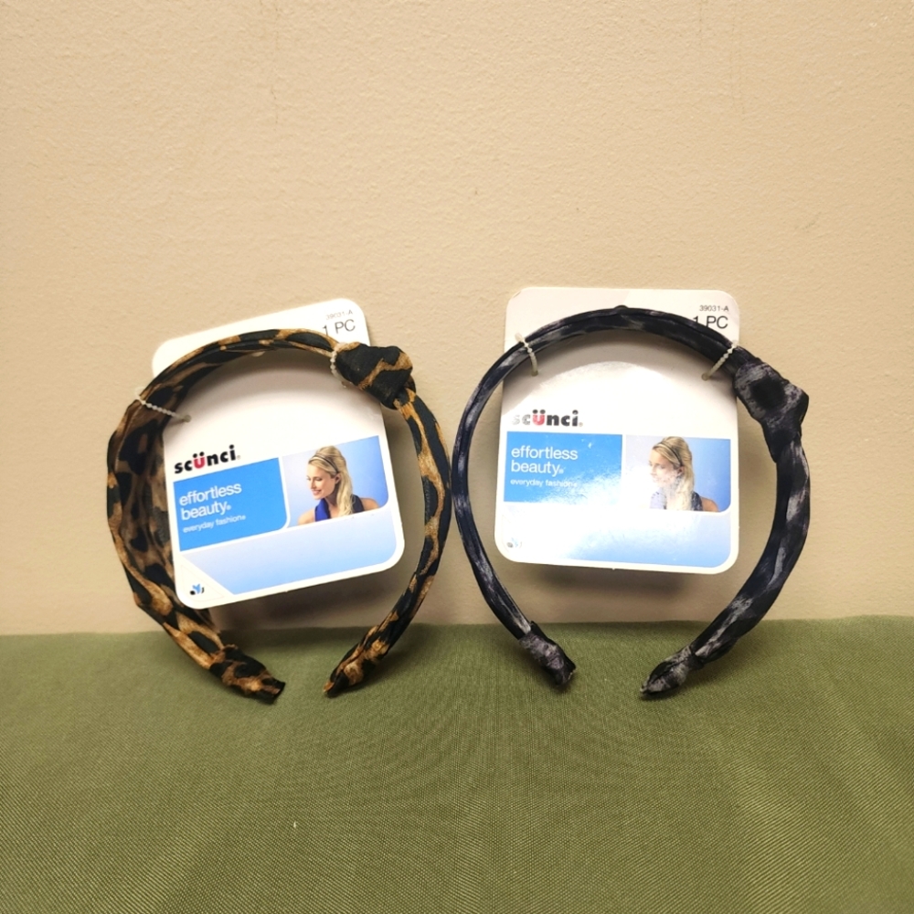 Lot Of 2 Scünci Headbands Leopard & Snow Leopard Design